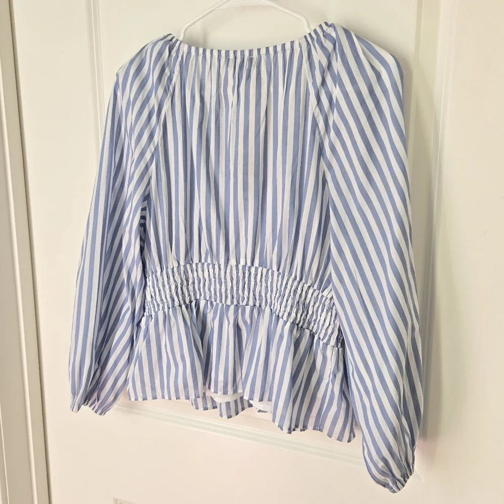 NWT J.Crew V-Neck Smocked Waist Striped Top Sz S - Picture 8 of 14